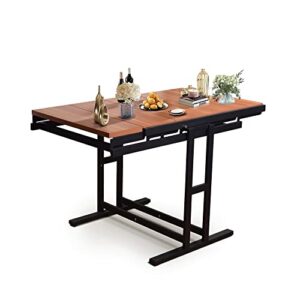 brefhome convertible kitchen table for small spaces,space saving dining table,mahogany transforming table,multipurpose shelf display rack