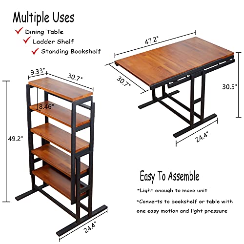 Brefhome Convertible Kitchen Table for Small Spaces,Space Saving Dining Table,Mahogany Transforming Table,Multipurpose Shelf Display Rack