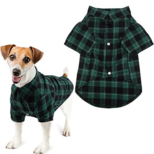 Plaid Dog Shirt Pet Plaid Clothes Shirts for Small Medium Large Dogs Puppy Cats Dog Button Up Shirt (Large, Green)