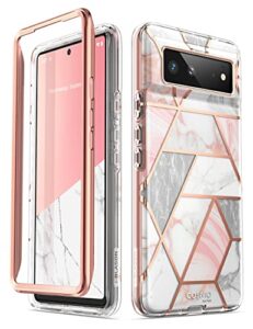 i-blason cosmo series case for google pixel 6 (2021), slim full-body stylish protective case without built-in screen protector (marble) pink