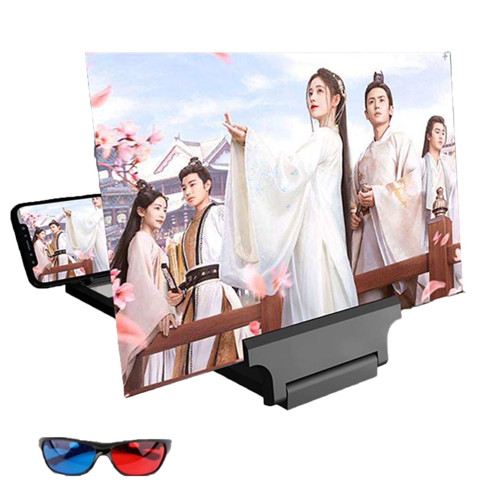 GXDJC 14/20/28/42 Inch Screen Magnifier for Smartphone,Mobile Phone 3D Magnifier Projector Screen for Movies, Videos, and Gaming,Compatible with All Smartphones (Color : Black+Glasses, Size : 42inch)