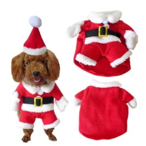 betreasure pet dog christmas clothes santa claus dog costume winter puppy pet cat coat jacket dog suit with cap warm clothing for dogs cats (small)