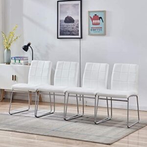 enjowarm dining chairs set of 4 comfortable modern white faux leather dining chairs kitchen chairs with chrome legs dining room side chairs set waiting room chairs for living room bedroom office
