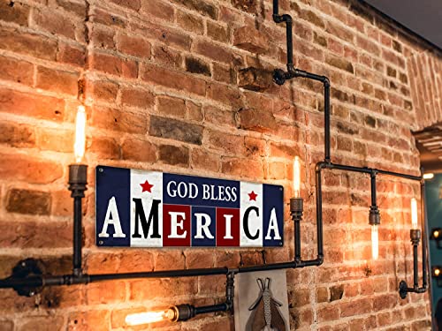 ALREAR God Bless America Metal Tin Signs Vintage Man Cave Bar Wall Decor USA American Flag Patriotic Gift, 16x6 Inch Aluminum