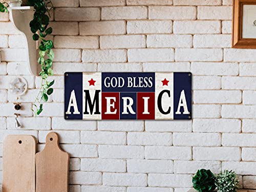 ALREAR God Bless America Metal Tin Signs Vintage Man Cave Bar Wall Decor USA American Flag Patriotic Gift, 16x6 Inch Aluminum