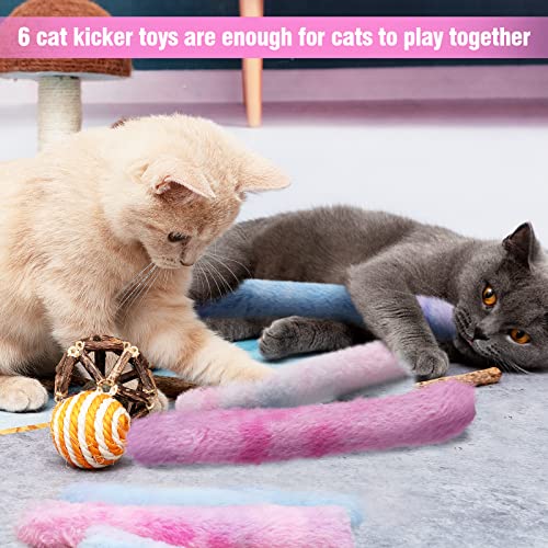 MEWTOGO 6Pcs Cat Kicker Toys with Sound Paper- Kitty Kick Sticks Soft Plush Cat Chew Toy to Squeak- Durable Cat Kick Toy for Indoor Kitten Cats Playing Chewing(11.8" x 1.6")