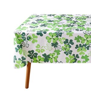 fitable st patrick’s day rectangle tablecloth - 60x84 inch waterproof green/white shamrock table cloth vinyl wipe clean clover table cover for dining room, kitchen, indoor/outdoor party table decor
