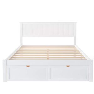 SOFTSEA Full Bed Frame with Drawers Storage Bed Wood Platform Bed Frame with Headboard and Footboard