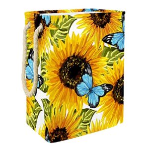 inhomer hand painted sunflowers blue butterfly large laundry hamper waterproof collapsible clothes hamper basket for clothing toy organizer, home decor for bedroom bathroom