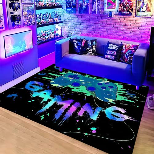 LUCKY&DONG Anime Gamer Rugs for Bedroom Boys Teens Printed Game Gamepad Carpets Living Room Mat Home Decor Non-Slip Crystal Floor Polyester Gamer Decor Doormats 17.5x31.5in