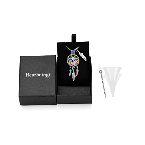 Cremation Jewelry Dream Catcher Urn Necklace for Ashes for Women Men Feather with Angel Wing Keepsake Memories Hollow Urn Pendant for Human Pet Ashes(Colorful)