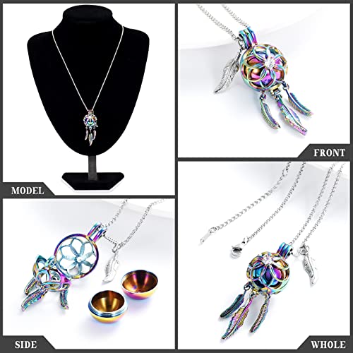 Cremation Jewelry Dream Catcher Urn Necklace for Ashes for Women Men Feather with Angel Wing Keepsake Memories Hollow Urn Pendant for Human Pet Ashes(Colorful)