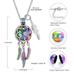 Cremation Jewelry Dream Catcher Urn Necklace for Ashes for Women Men Feather with Angel Wing Keepsake Memories Hollow Urn Pendant for Human Pet Ashes(Colorful)