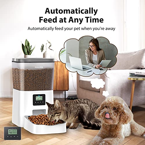 Automatic Cat Feeder, ZEALINNO 4L Pet Food Dispenser with Stainless Steel Bowl for Programmable Control 4 Meals Per Day and 10s Voice Recorder Timed Cat Feeder