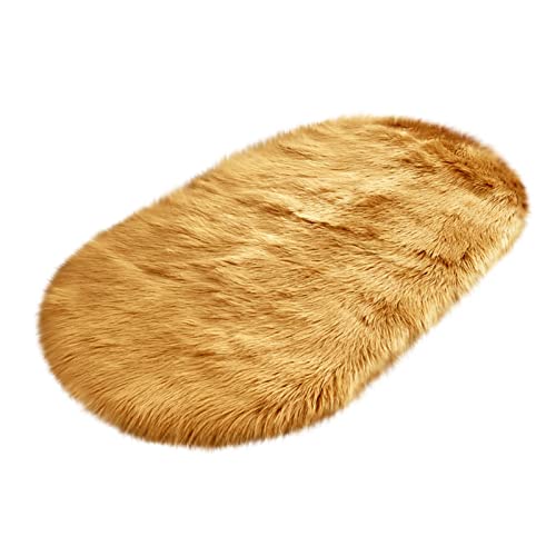 Iseuj Home 23 x 16inch Small Winter Faux Sheepskin Area Rugs Fluffy Artificial Fur Cozy Fuzzy for Bedroom Living Room, Rectangle (Gold)