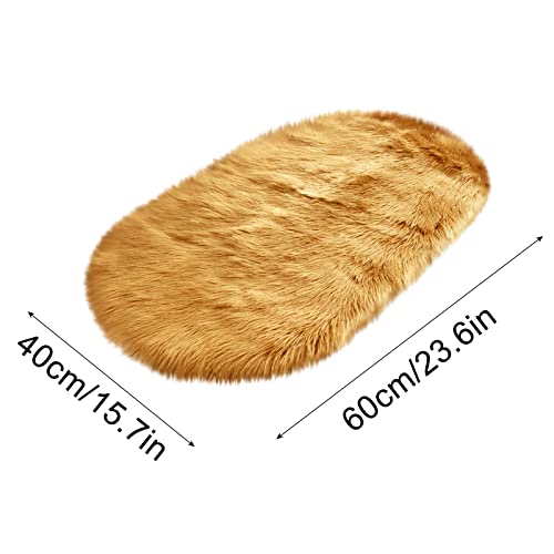 Iseuj Home 23 x 16inch Small Winter Faux Sheepskin Area Rugs Fluffy Artificial Fur Cozy Fuzzy for Bedroom Living Room, Rectangle (Gold)