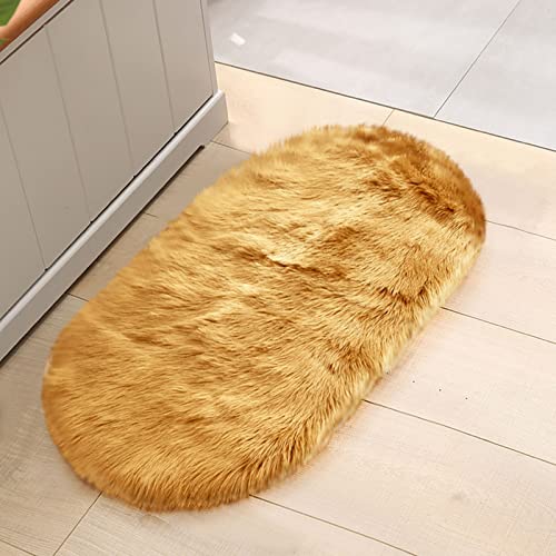 Iseuj Home 23 x 16inch Small Winter Faux Sheepskin Area Rugs Fluffy Artificial Fur Cozy Fuzzy for Bedroom Living Room, Rectangle (Gold)
