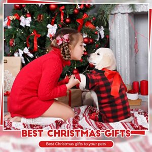 Saintrygo 2 Pieces Buffalo Plaid Dog Pajamas Christmas Pet Sweater with 8 Red Socks Winter Checkered Sleepwear Cold Weather Soft for Puppies Anti-Slip Knit Paw Protector Costume, White