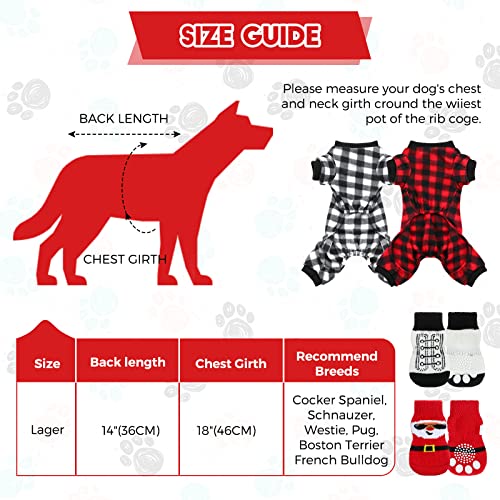 Saintrygo 2 Pieces Buffalo Plaid Dog Pajamas Christmas Pet Sweater with 8 Red Socks Winter Checkered Sleepwear Cold Weather Soft for Puppies Anti-Slip Knit Paw Protector Costume, White