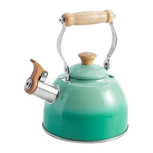 rockurwok whistling tea kettles, 1.6 qt/50 oz, small tea kettle, universal base for induction, gas, electric, halogen, radiant, wooden handle for cool touch,gradient green