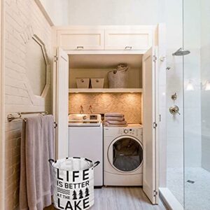 Laundry Basket Trees Shrubs Lake Farmhouse Retro White Plank,Waterproof Collapsible Clothes Hamper Life is Better Quote,Large Storage Bag for Bedroom Bathroom