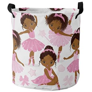 laundry basket african black girl ballet dance,waterproof collapsible clothes hamper pink skirt star bow,large storage bag for bedroom bathroom