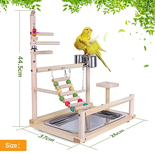 RoseFlower Parrots Bird Wooden Playstand, Birdcage Playground Play Gym Parakeet Playpen Ladder with Feeder Cup and Tray, Bird Toys Swing Exercise Toy #4