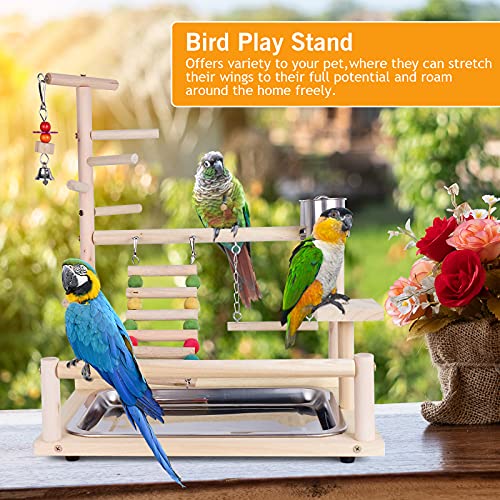 RoseFlower Parrots Bird Wooden Playstand, Birdcage Playground Play Gym Parakeet Playpen Ladder with Feeder Cup and Tray, Bird Toys Swing Exercise Toy #4