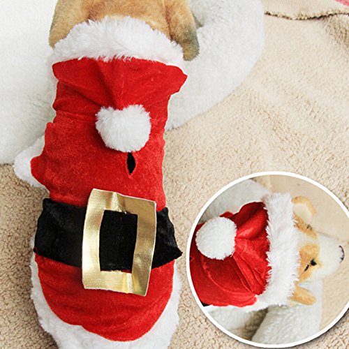 Dog Cat Christmas Outfit with Hat Santa Claus Puppy Cloth Costume Xmas Winter Hoodie for Medium or Small Dogs