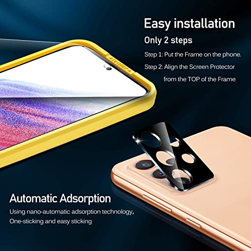 ivoler [4+2 Pack] Screen Protector for Samsung Galaxy A53 5G 6.5" 2022 [4 Pack] with [2 Pack] Camera Lens Protector Tempered Glass with [Alignment Frame] Transparent HD Clear Anti-Scratch, 6.5 inch