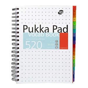 pukka pad b5 vocabulary book with 520 word capacity – includes 20 repositionable alphabetised dividers – learn synonyms, antonyms, and use in a sentence – 100gsm