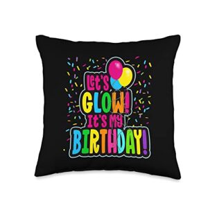 blacklights and glow parties, retro wear let's glow crazy, in bright colors dance wear 80's and 90's throw pillow, 16x16, multicolor