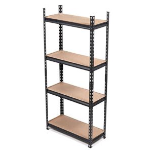 home basics quick assembly 4 tier heavy duty shelf, black | solid construction | mdf shelves | made from high strength powder coated steel | great for a garage or basement | home or office (25"x 59")
