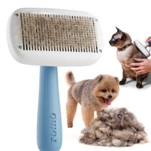 pet slicker brush - dog & cat brush for shedding & grooming - self-cleaning undercoat dematting & detangling brushes for long & short haired pets (cotton blue)