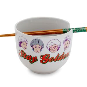 The Golden Girls "Stay Golden" Japanese Ceramic Dinnerware Set | Includes 20-Ounce Ramen Noodle Bowl and Wooden Chopsticks | Asian Food Dish Set For Home & Kitchen | 80s TV Show Gifts and Collectibles