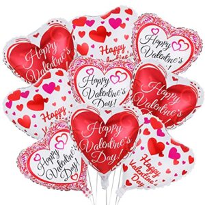 9pcs valentine's day balloons decorations white red heart shape happy valentine's day foil mylar balloons for valentine's day wedding party decorations supplies