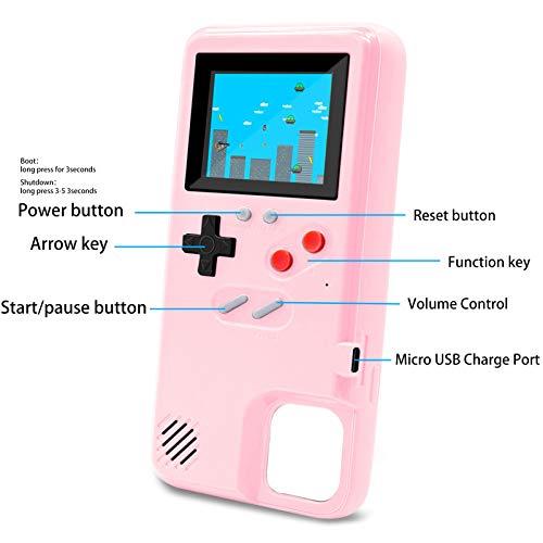 LucBuy Game Console Case for iPhone, Retro Protective Cover Self-Powered Case with 36 Small Game,Full Color Display,Shockproof Video Game Case for iPhone 13/13 Pro - Pink