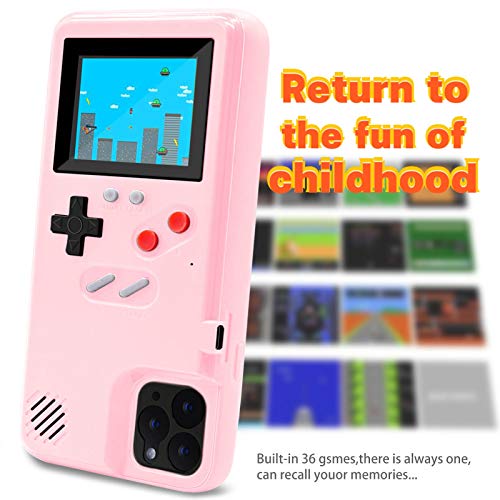 LucBuy Game Console Case for iPhone, Retro Protective Cover Self-Powered Case with 36 Small Game,Full Color Display,Shockproof Video Game Case for iPhone 13/13 Pro - Pink