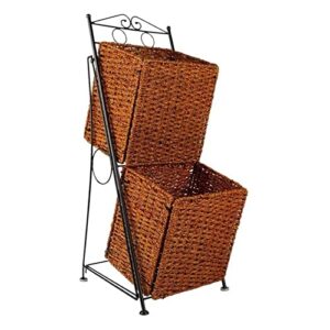 hhtd vertical magazine rack folding storage book basket,creative rattan bookshelf magazine rack floor storage basket