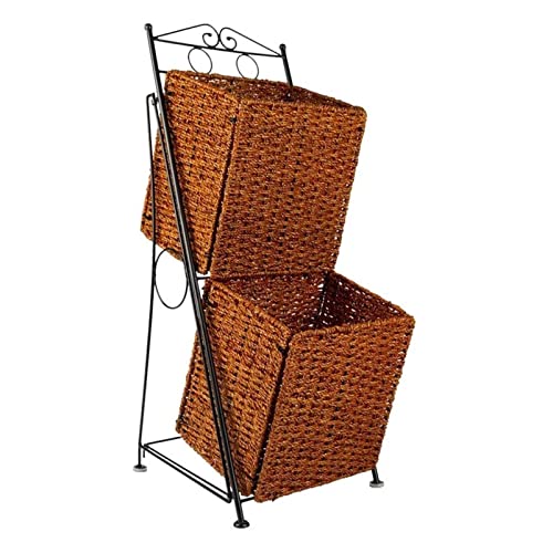 HHTD Vertical Magazine Rack Folding Storage Book Basket,Creative Rattan Bookshelf Magazine Rack Floor Storage Basket