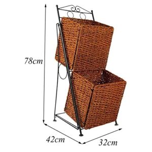 HHTD Vertical Magazine Rack Folding Storage Book Basket,Creative Rattan Bookshelf Magazine Rack Floor Storage Basket