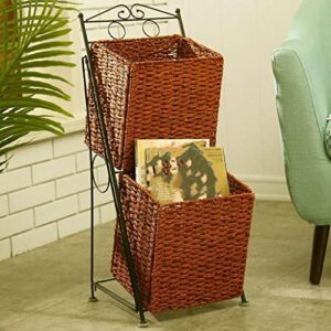 HHTD Vertical Magazine Rack Folding Storage Book Basket,Creative Rattan Bookshelf Magazine Rack Floor Storage Basket