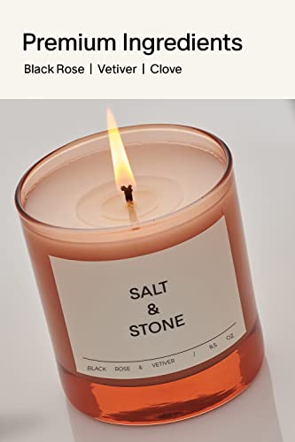 SALT & STONE Black Rose & Vetiver Scented Candle | Hand-Poured, Aromatic & Fragrant | Made with Natural Coconut & Soy Blend Wax | 100% Cotton Wick | Long-Lasting 50 Hour Burn Time (8.5 oz)