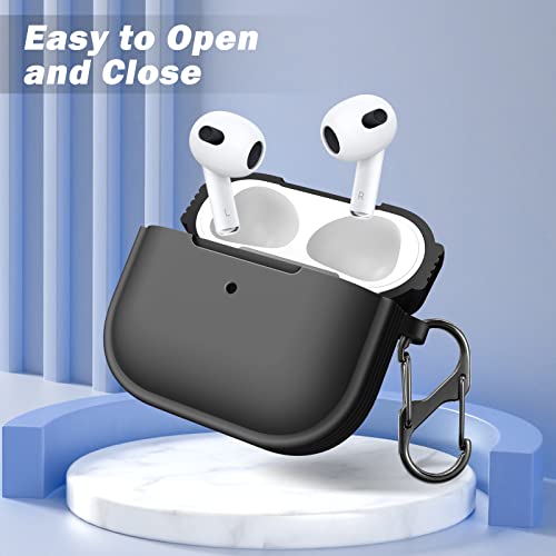 Fintie Case for Airpods 3 (2021), Premium Silicone Shockproof Protective Skin Cover with Keychain [Front LED Visible] for AirPods 3rd Generation (Black)