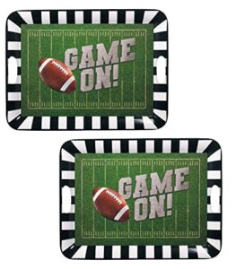 set of 2 game on large melamine plastic football serving trays with handles for tailgate or home party game day fun serving platter