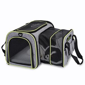 thumberly cat carrier soft-sided - pet carrier airline approved for medium cats, small animals and puppy under 15 lbs, small dog carrier 1 side expandable - size small