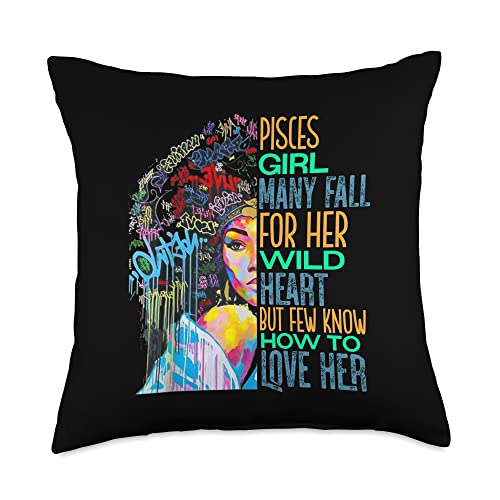 Lush BLM Wild Pisces Black Girl Afro March February Birthday Throw Pillow, 18x18, Multicolor