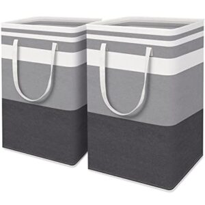 HomeHacks 2-Pack Large Laundry Basket, Waterproof, Freestanding Laundry Hamper, Collapsible Tall Clothes Hamper with Extended Handles for Clothes Toys in the Dorm and Family-(Gradient Grey, 75L)