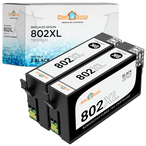 Houseoftoners Remanufactured Ink Cartridge Replacement for Epson 802 XL 802XL for Workforce Pro WF-4730 WF-4734 WF-4740 WF-4720 EC-4020 EC-4030 EC-4040 Printer Ink (2 Black, 2PK)