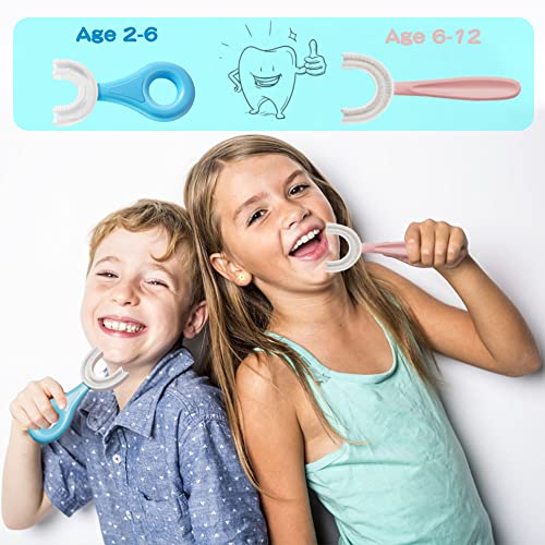 YOTEE U-Shaped Toothbrush Kids 2 PCS - Toddler with Food Grade Soft Silicone Brush Head, Manual Whole Mouth for Age 2-6, 360° Oral Teeth Cleaning Design